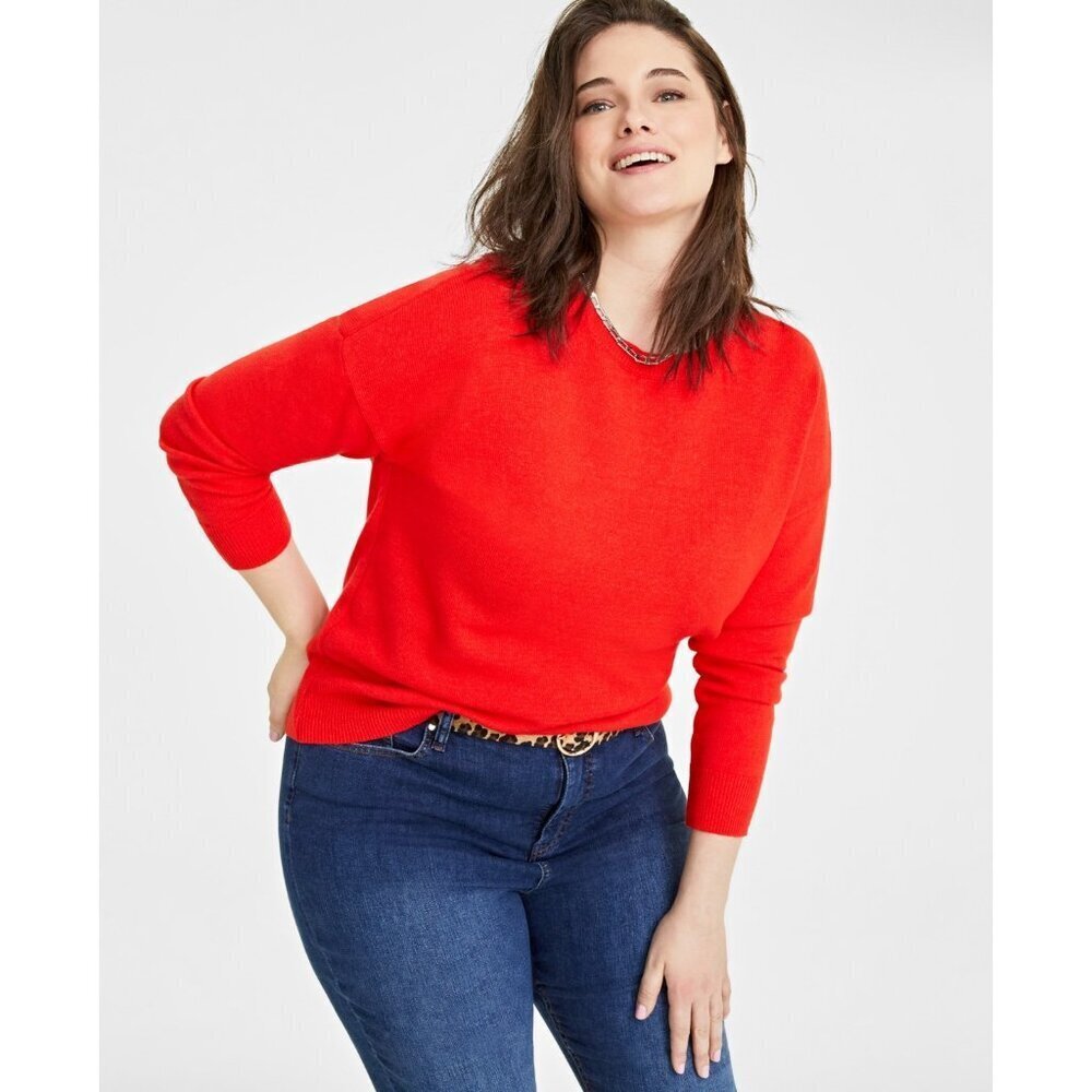 On 34th Womens Plus Size 3X Crewneck Long Sleeve Pullover Sweater Fiery Red $49